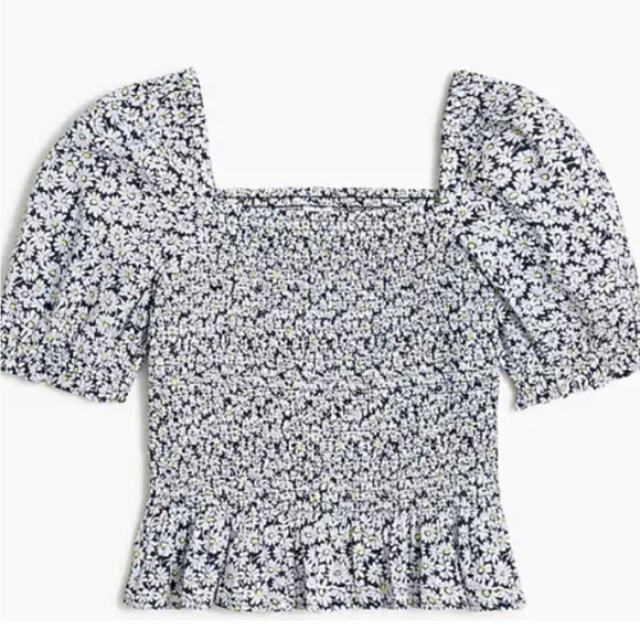 Crew Ditzy Daisy Smocked puff-sleeve peplum top Size XXS - Picture 3 of 3